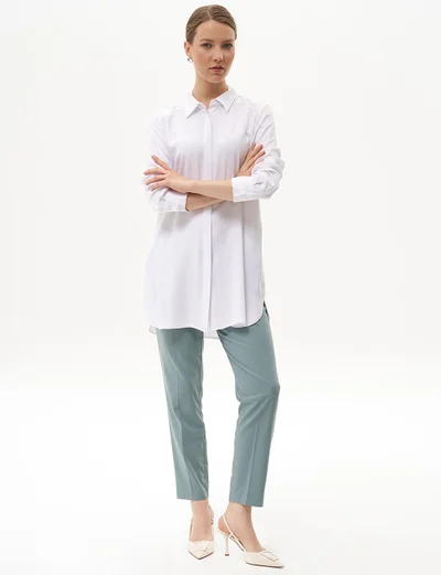 Kayra Concealed Placket Basic Tunic Optical White