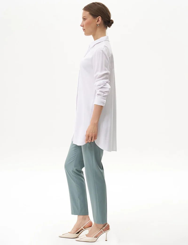 Kayra Concealed Placket Basic Tunic Optical White