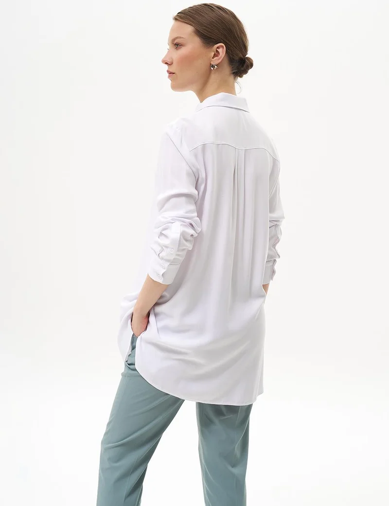 Kayra Concealed Placket Basic Tunic Optical White