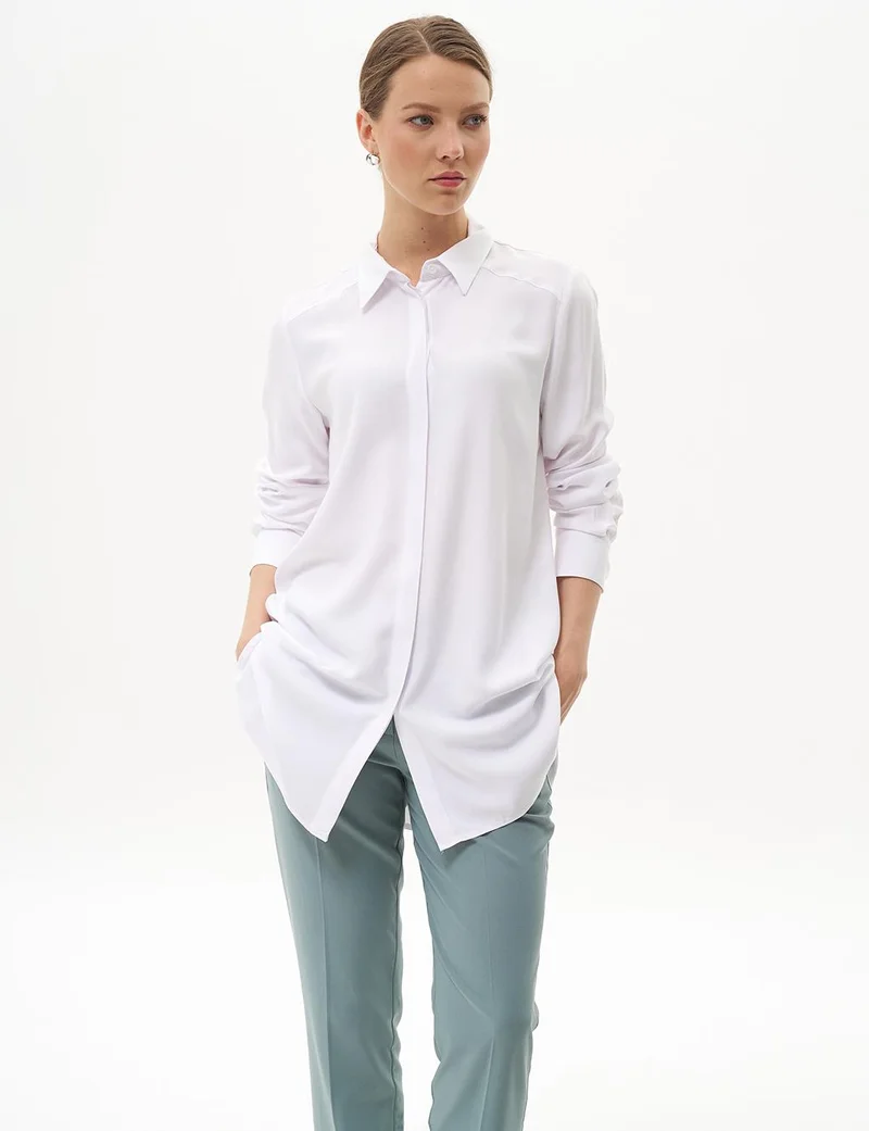 Kayra Concealed Placket Basic Tunic Optical White