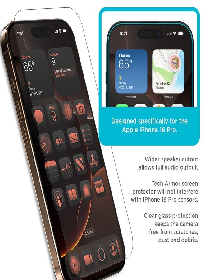 Tech Armor for Apple iPhone 16 Pro Screen Protector Glass 6.3 inch - Ballistic Tempered, Case Friendly, Easy Install, Sensor Protection, HD, 9H Hardness, 3 Pack + Bonus Camera Lens Protector - Image 5