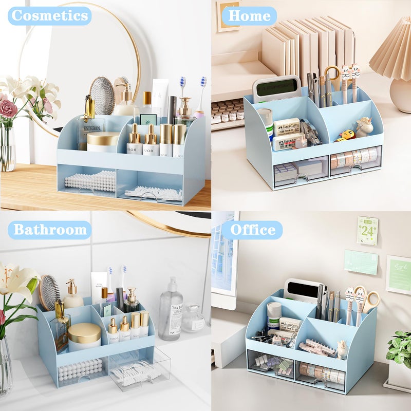 COMFYROOM Desk Accessories with Pen Holder, Office Supplies Desk Organizers and Accessories, Tape Dispenser, Stapler, Staple Remover, Staples, Clips Set, Ruler, Scissor, Pen, Tape (Blue) - Image 3