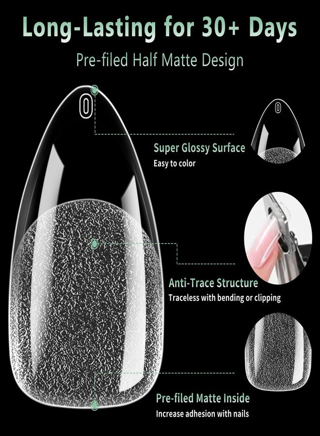 Leykosh Short Almond Nail Tips, 15 Sizes 240 PCS Clear Acrylic Soft Fake Nails Gel Nail Tips, Full Cover Pre-Shaped Matte Long Lasting Press on Nails Extension for DIY Beginners & Salon Manicure - Image 5