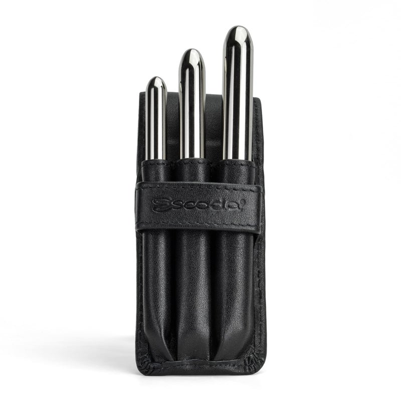 Escoda Perla Series Professional Artist Watercolor Travel Brush Set with Synthetic Leather Wallet, 3 Round Travel Brushes, Synthetic White Toray Fiber - Image 3
