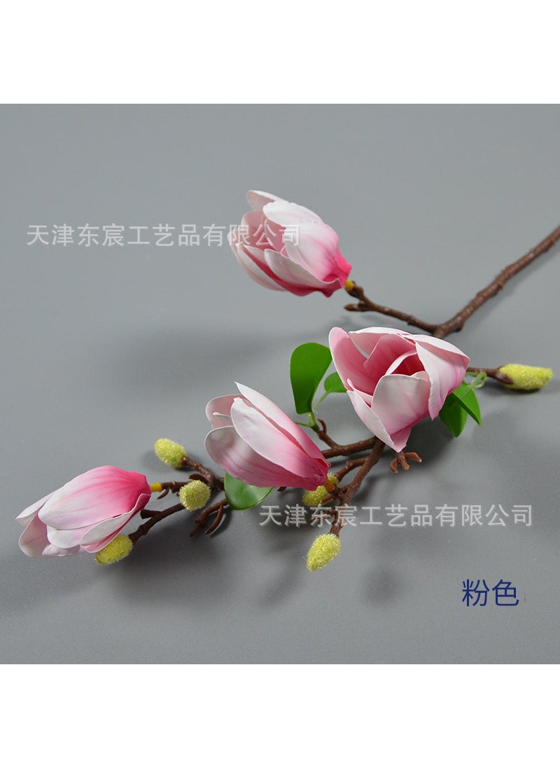 Generic Factory wholesale 4 magnolia single branch wedding auditorium decoration simulation flower feel glue magnolia home ornaments Pink 