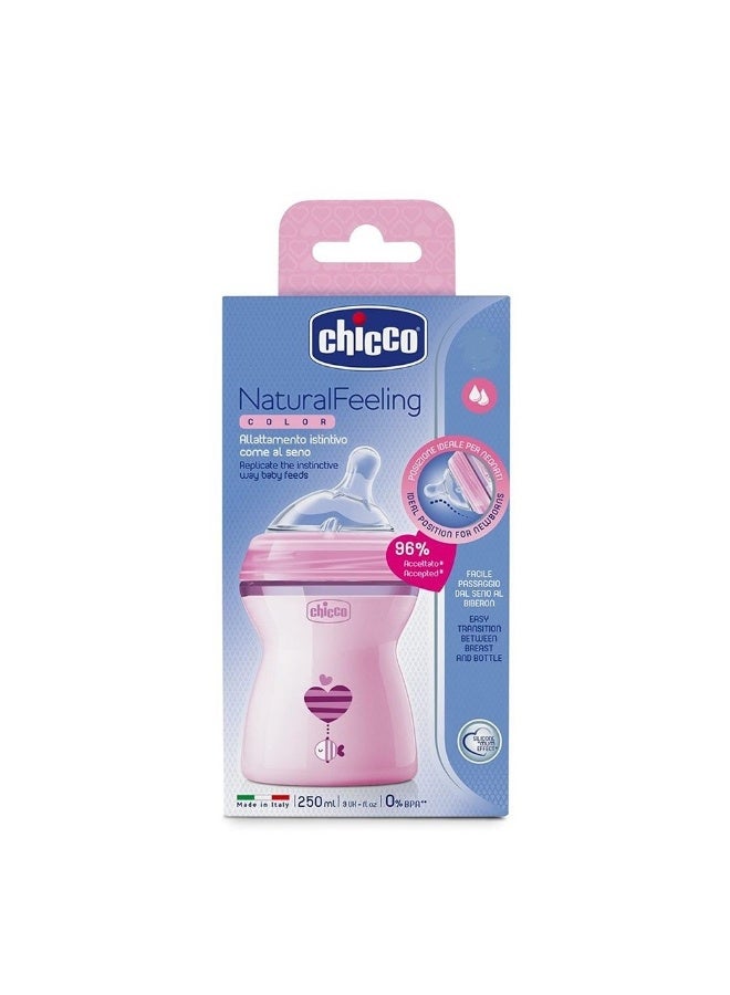 Chicco Natural Feeling 330ml Baby Milk Feeding Plastic Bottle with Wide Neck, Anti-Colic for Easy Milk Flow, for Babies & Toddlers 6m+ (Pink) - Image 2