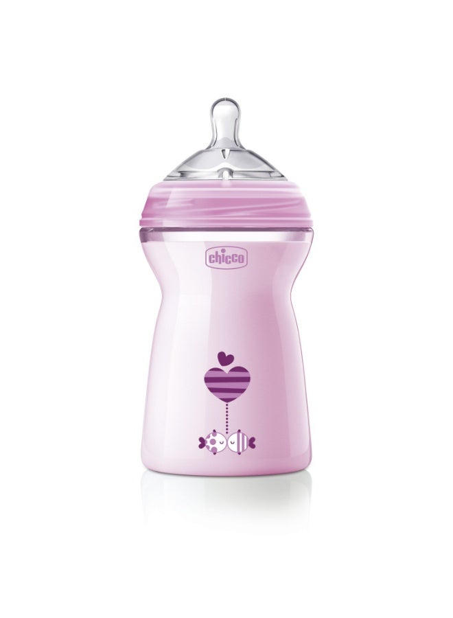 Chicco Natural Feeling 330ml Baby Milk Feeding Plastic Bottle with Wide Neck, Anti-Colic for Easy Milk Flow, for Babies & Toddlers 6m+ (Pink) - Image 1