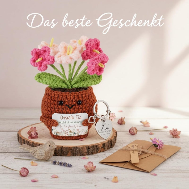 Skylety Gift for Aunt from Nephew Crochet Flower Keychain for Aunt Thank You Card Funny Gift for Birthday Christmas Thanksgiving Flowers Keychain for Women Knitted Plush Toy - Image 2