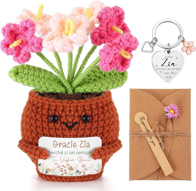 Skylety Gift for Aunt from Nephew Crochet Flower Keychain for Aunt Thank You Card Funny Gift for Birthday Christmas Thanksgiving Flowers Keychain for Women Knitted Plush Toy - Image 1
