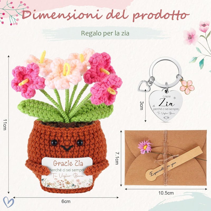 Skylety Gift for Aunt from Nephew Crochet Flower Keychain for Aunt Thank You Card Funny Gift for Birthday Christmas Thanksgiving Flowers Keychain for Women Knitted Plush Toy - Image 3