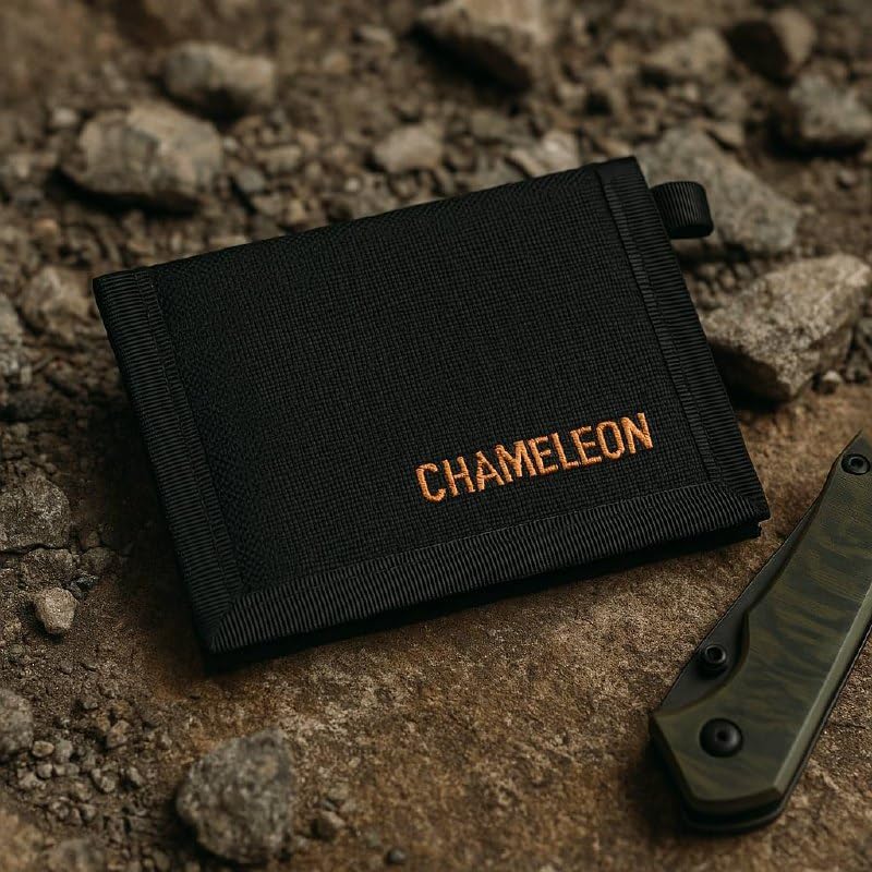 Chameleon محفظة رجال شيميلون ثنائية الطي - محفظة عسكرية تكتيكية للرجال - محفظة سفر رفيعة الجيب الأمامي - أفضل حقيبة سفر نايلون (أسود) - Image 4