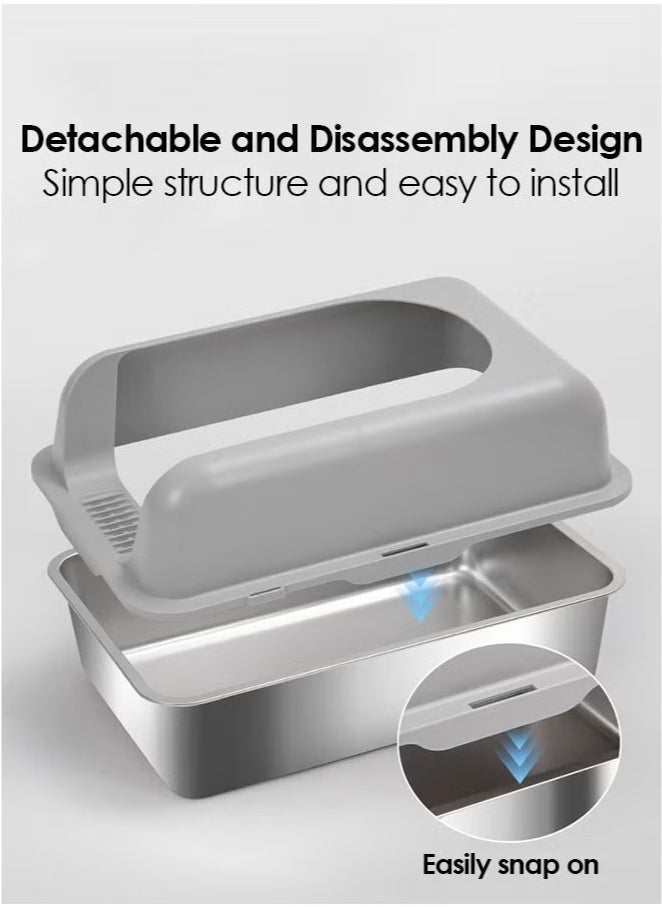 Bukela Stainless Steel Cat Litter Box XL - Enclosed Metal Litter Tray for Big Cats & Senior/Special Needs Pets, High Sides with Footboard & Scoop, Anti-Splash Design, Durable Metal Cat Toilet  - Image 5