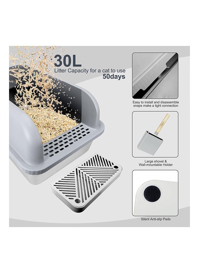Bukela Stainless Steel Cat Litter Box XL - Enclosed Metal Litter Tray for Big Cats & Senior/Special Needs Pets, High Sides with Footboard & Scoop, Anti-Splash Design, Durable Metal Cat Toilet  - Image 3