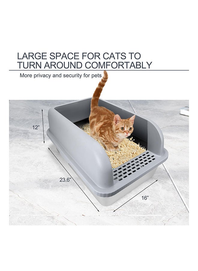 Bukela Stainless Steel Cat Litter Box XL - Enclosed Metal Litter Tray for Big Cats & Senior/Special Needs Pets, High Sides with Footboard & Scoop, Anti-Splash Design, Durable Metal Cat Toilet  - Image 2