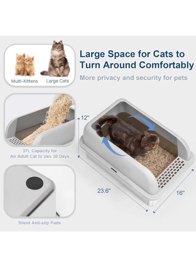 Bukela Stainless Steel Cat Litter Box XL - Enclosed Metal Litter Tray for Big Cats & Senior/Special Needs Pets, High Sides with Footboard & Scoop, Anti-Splash Design, Durable Metal Cat Toilet  - Image 4