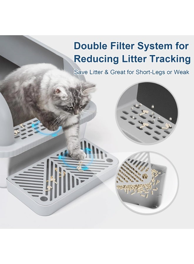 Bukela Stainless Steel Cat Litter Box XL - Enclosed Metal Litter Tray for Big Cats & Senior/Special Needs Pets, High Sides with Footboard & Scoop, Anti-Splash Design, Durable Metal Cat Toilet  - Image 3