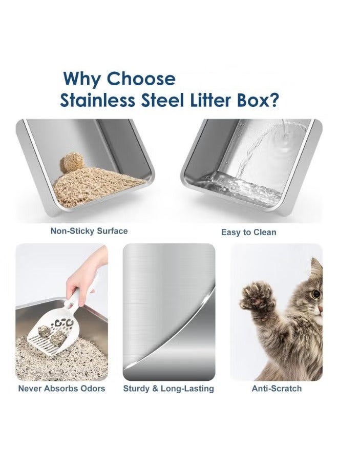 Bukela Stainless Steel Cat Litter Box XL - Enclosed Metal Litter Tray for Big Cats & Senior/Special Needs Pets, High Sides with Footboard & Scoop, Anti-Splash Design, Durable Metal Cat Toilet  - Image 5