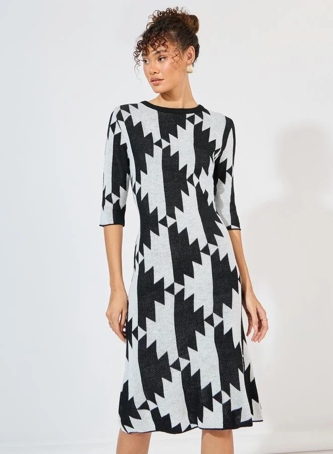 Styli Geometric Knit Dress