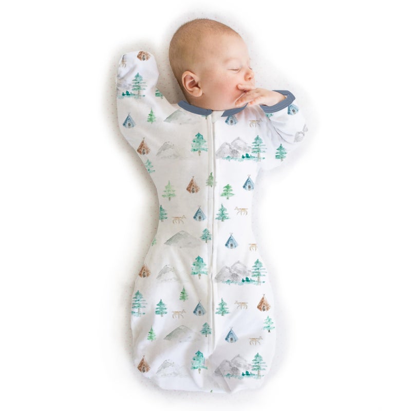 SwaddleDesigns SwaddleDesigns Transitional Swaddle Sack Arms Up HalfLength Sleeves Mitten Cuffs Swaddle for Newborn Transition to Baby Sleep Sack Wearable Blanket 36 mo 1421 lb Watercolor Mountains Trees 