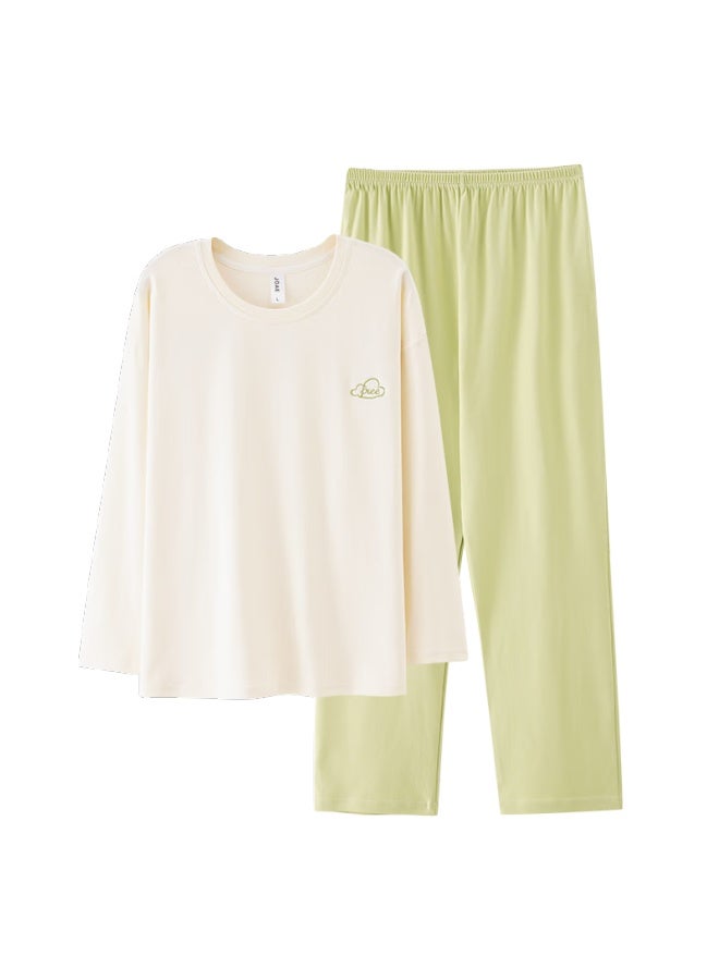 Joae "super Cool Series" Women's Cotton Pajamas Spring Summer Thin Set With Long Sleeve Top And Long Pants Couple Home Wear - Image 2