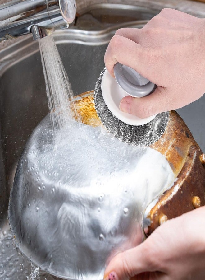 WXJ13 4 pcs Stainless Steel Scrubber with Handle，Heavy Duty Pot Scrubbers Dish Scrubber Cleaning Brush Wash for Dish - Image 3