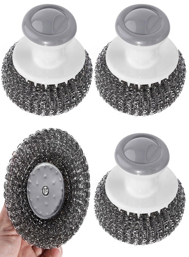WXJ13 4 pcs Stainless Steel Scrubber with Handle，Heavy Duty Pot Scrubbers Dish Scrubber Cleaning Brush Wash for Dish - Image 1