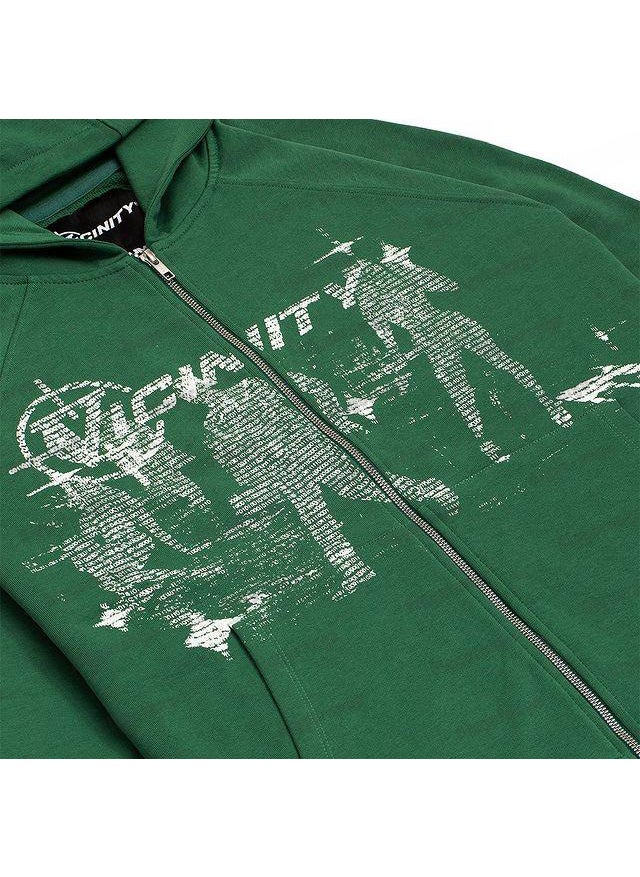 Generic - New Hiphop Green Zip Hoodie Men Urban Harajuku Anime Print Long Sleeve green fleece - Image 1