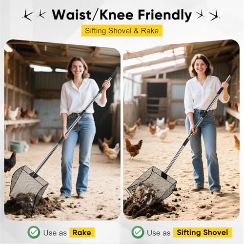 CAROD Upgraded 12-inch Chicken Poop Scooper Rake, Durable Metal Poop Scoop for Chicken with 24 to 68" Adjustable Stainless Steel Handle, Litter Scooper for Sand Sifting Shovel for Animals House - Image 4