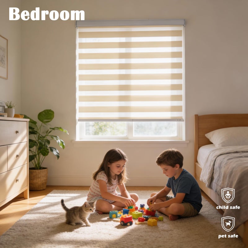 JIANGPIN TEXTILE Cordless Zebra Blinds for Indoor Windows Free-Stop Zebra Shades Dual Layer Light Filtering Sheer Shades Roller Window Blinds for Home (20" W X 72" H, Cream) - Image 4