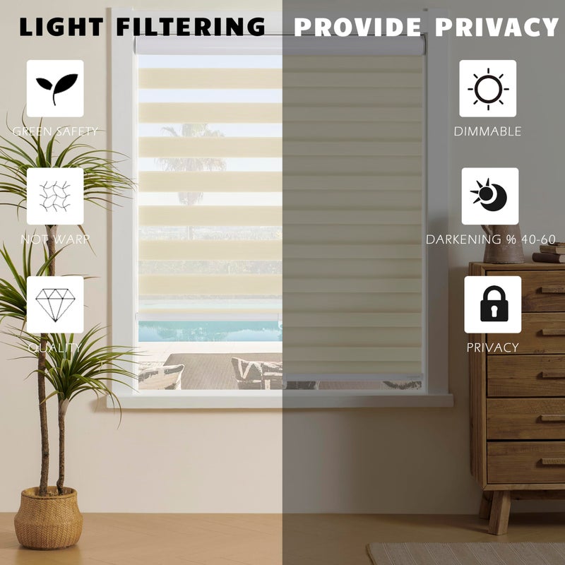 JIANGPIN TEXTILE Cordless Zebra Blinds for Indoor Windows Free-Stop Zebra Shades Dual Layer Light Filtering Sheer Shades Roller Window Blinds for Home (20" W X 72" H, Cream) - Image 3
