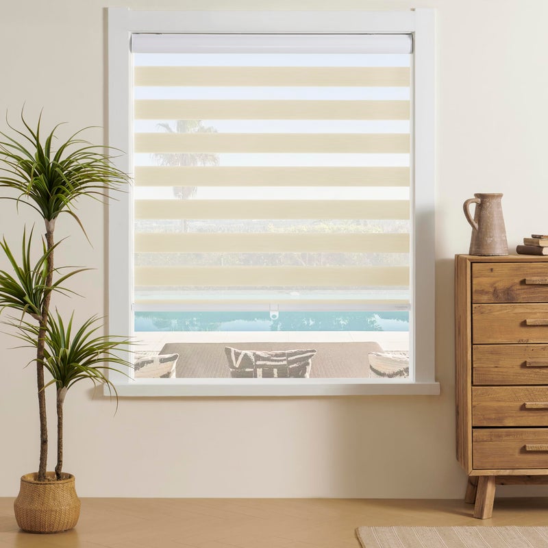 JIANGPIN TEXTILE Cordless Zebra Blinds for Indoor Windows Free-Stop Zebra Shades Dual Layer Light Filtering Sheer Shades Roller Window Blinds for Home (20" W X 72" H, Cream) - Image 1