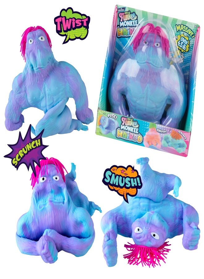 The Orb Factory ORB Original Jumbo Hairdo Funkee Monkee (Blue/Purple) - Big 4.5 lb Stretchy Monkey with Hair - Funny, Squishy, Perfect to Squeeze for Stress Relief! Collectible Sensory Fidget Toy for Kids and Adults - Image 1