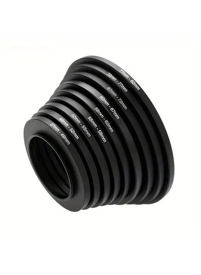 Black 9pcs Camera Lens Filter Adapter Ring Set 37mm to 82mm Step Up Rings for Nikon Canon Sony - Image 4