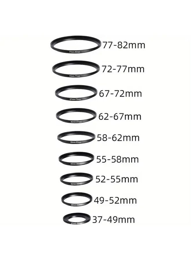 Black 9pcs Camera Lens Filter Adapter Ring Set 37mm to 82mm Step Up Rings for Nikon Canon Sony - Image 5