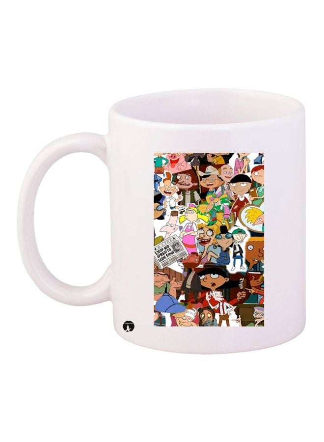 RYN Cartoon Printed Coffee Mug White/Beige/Red 11ounce