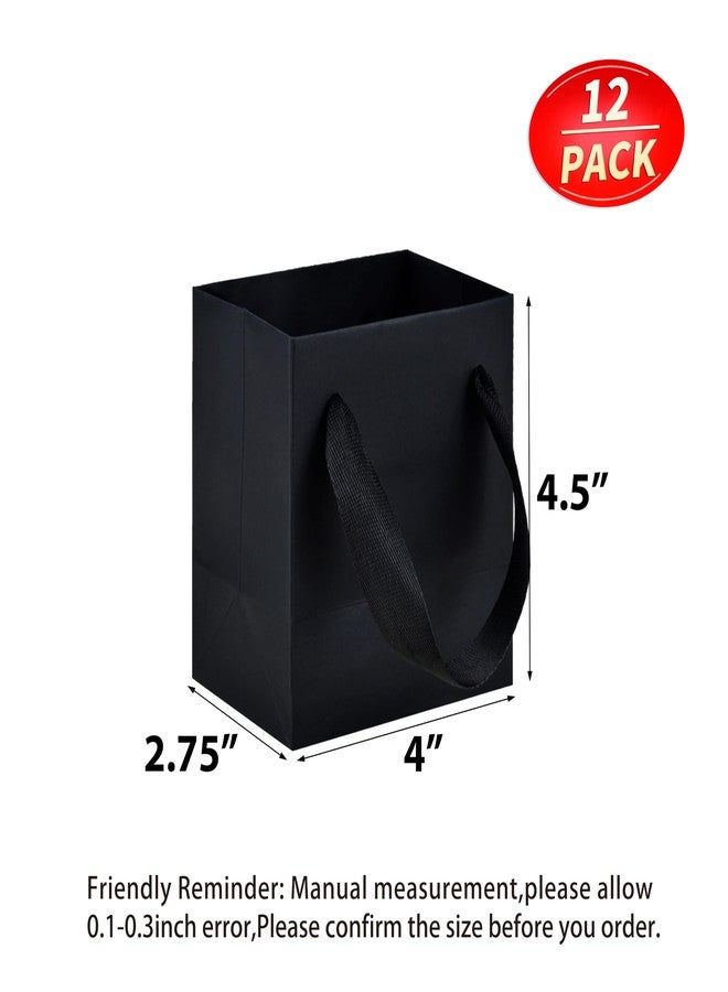 HUAPRINT 12 Pack Extra Small Black Gift Bags,4x2.75x4.5 inch Tiny Mini Paper Bags with Handles Bulk For Party Favors,Presents,Birthday, Weddings,Baby Showers,Business,Shopping - Image 2