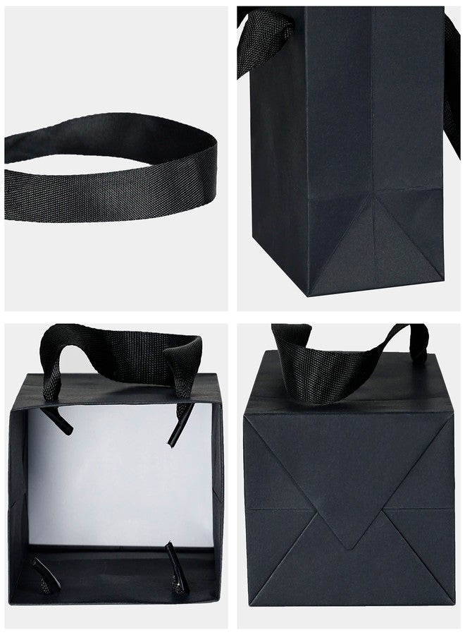 HUAPRINT 12 Pack Extra Small Black Gift Bags,4x2.75x4.5 inch Tiny Mini Paper Bags with Handles Bulk For Party Favors,Presents,Birthday, Weddings,Baby Showers,Business,Shopping - Image 3