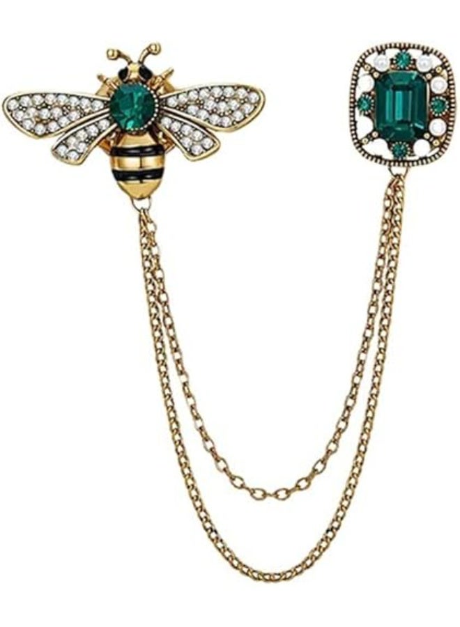 Goolsky Vintage Honey Bee Brooch Pins for Women Men Crystal Lapel Pin Badge Hanging Tassel Chains Collar Brooches Pin Shirt Collar Pins Hat Scarf Tie Pins Accessories - Image 1