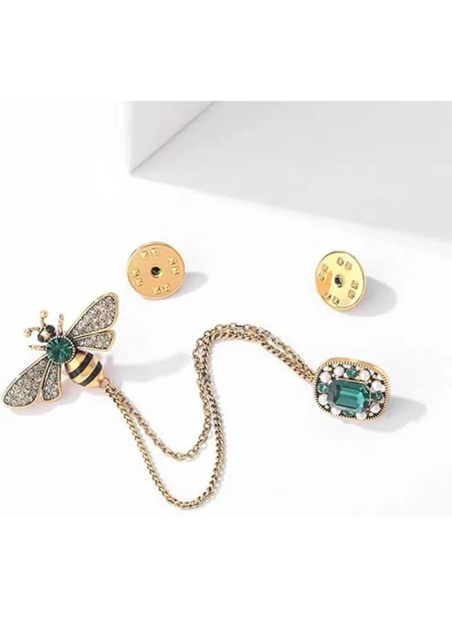 Goolsky Vintage Honey Bee Brooch Pins for Women Men Crystal Lapel Pin Badge Hanging Tassel Chains Collar Brooches Pin Shirt Collar Pins Hat Scarf Tie Pins Accessories - Image 5