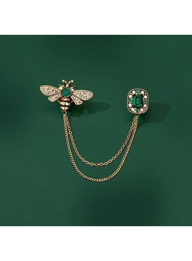 Goolsky Vintage Honey Bee Brooch Pins for Women Men Crystal Lapel Pin Badge Hanging Tassel Chains Collar Brooches Pin Shirt Collar Pins Hat Scarf Tie Pins Accessories - Image 4