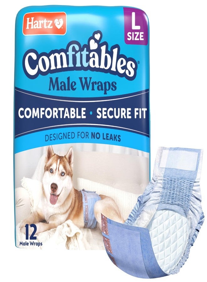 هارتز جديد! ضمادات هارتز كومفيتابلز للكلاب الذكور للاستخدام مرة واحدة مع حزام خصر مطاطي، حجم كبير، 12 قطعة - Image 1