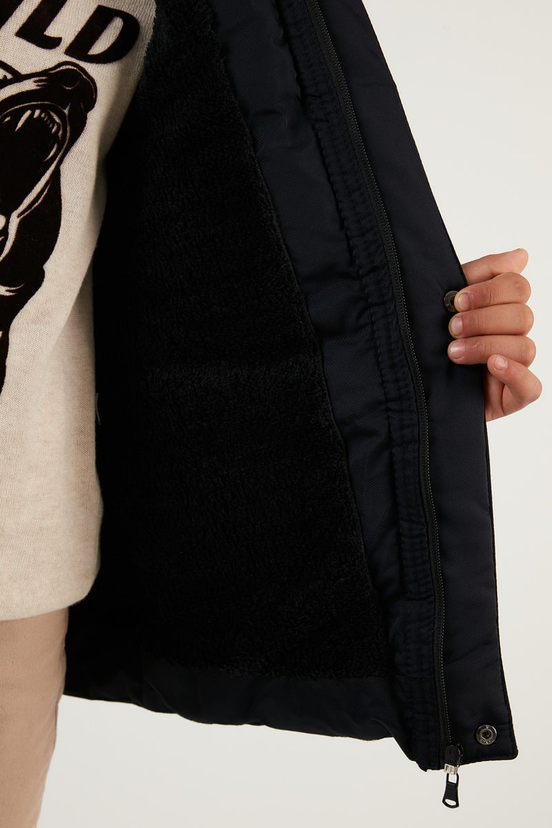 Lela Plush Lined Removable Hooded Winter Coat with Pockets Boys' Coat 5760022  - Image 3