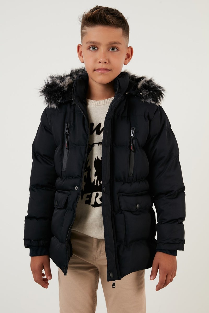 Lela Plush Lined Removable Hooded Winter Coat with Pockets Boys' Coat 5760022  - Image 5