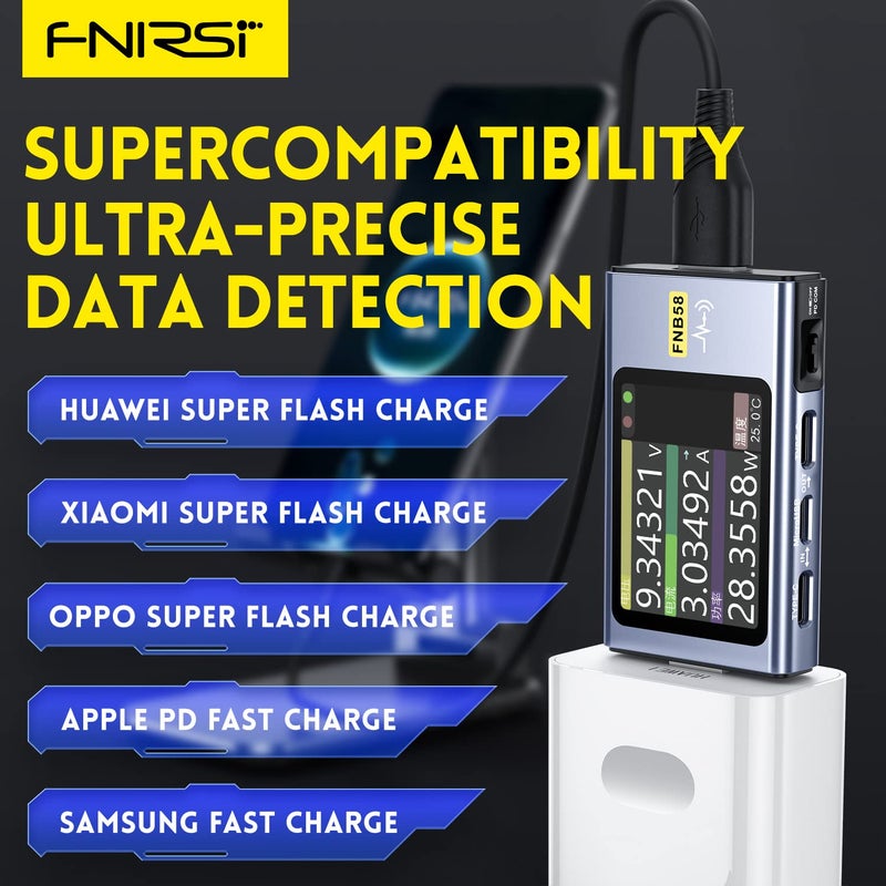 FNIRSI USB Tester 4-28V 7A LCD USB A&C Voltage Current Power Tester Multimeter with App Software, Fast Charge Detection Trigger Capacity Ripple Measurement, PD2.0/PD3.0,QC2.0/QC3.0 - Image 2