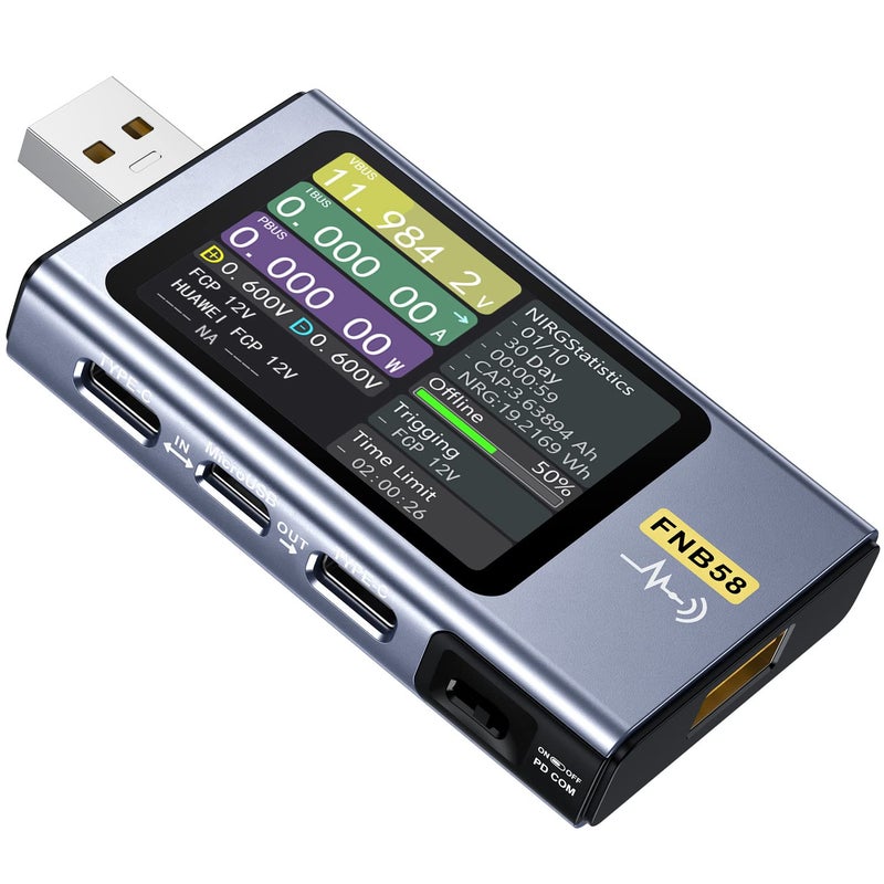 FNIRSI USB Tester 4-28V 7A LCD USB A&C Voltage Current Power Tester Multimeter with App Software, Fast Charge Detection Trigger Capacity Ripple Measurement, PD2.0/PD3.0,QC2.0/QC3.0 - Image 1