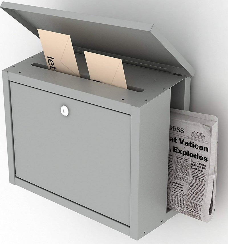 THE BESTSELLERS The Grey color wall mounted Modern Letter box with newspaper compartment and top lid Made in India - Image 1