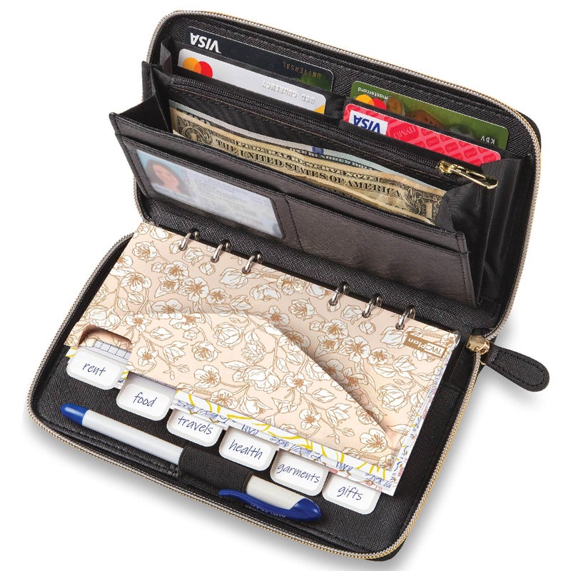 Cash Envelope Wallet All in One Budget System with 12x Tabbed Cash Envelopes 12x Monthly Budget Cards1x Yearly budget planner sheet Complete Money Organizer Set for Cash RFID Protection