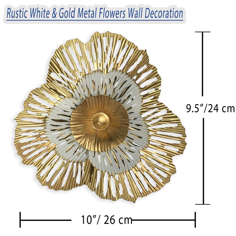 Picfarce 10" Metal Flower Wall Art Decor, Rustic Modern Floral Sculpture, Distressed Iron Wall Hanging Home Decoration Accent Artworks for Indoor Kitchen Bedroom Living Office Outdoor Garden Patio (36B-Gold) - Image 3