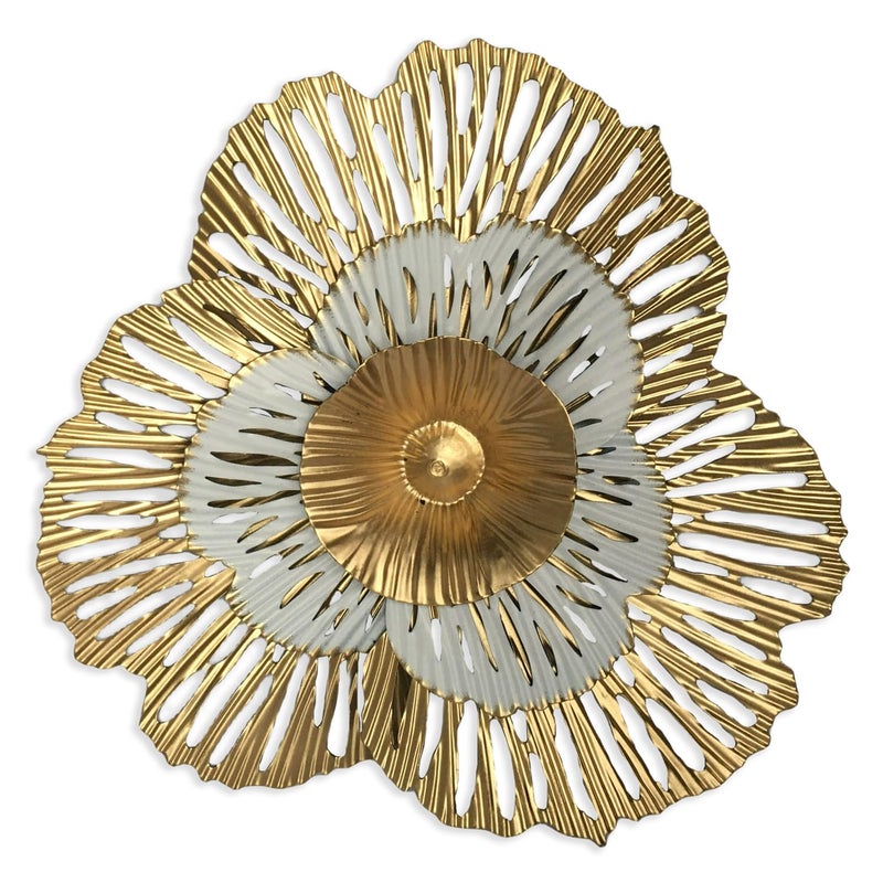 Picfarce 10" Metal Flower Wall Art Decor, Rustic Modern Floral Sculpture, Distressed Iron Wall Hanging Home Decoration Accent Artworks for Indoor Kitchen Bedroom Living Office Outdoor Garden Patio (36B-Gold) - Image 1