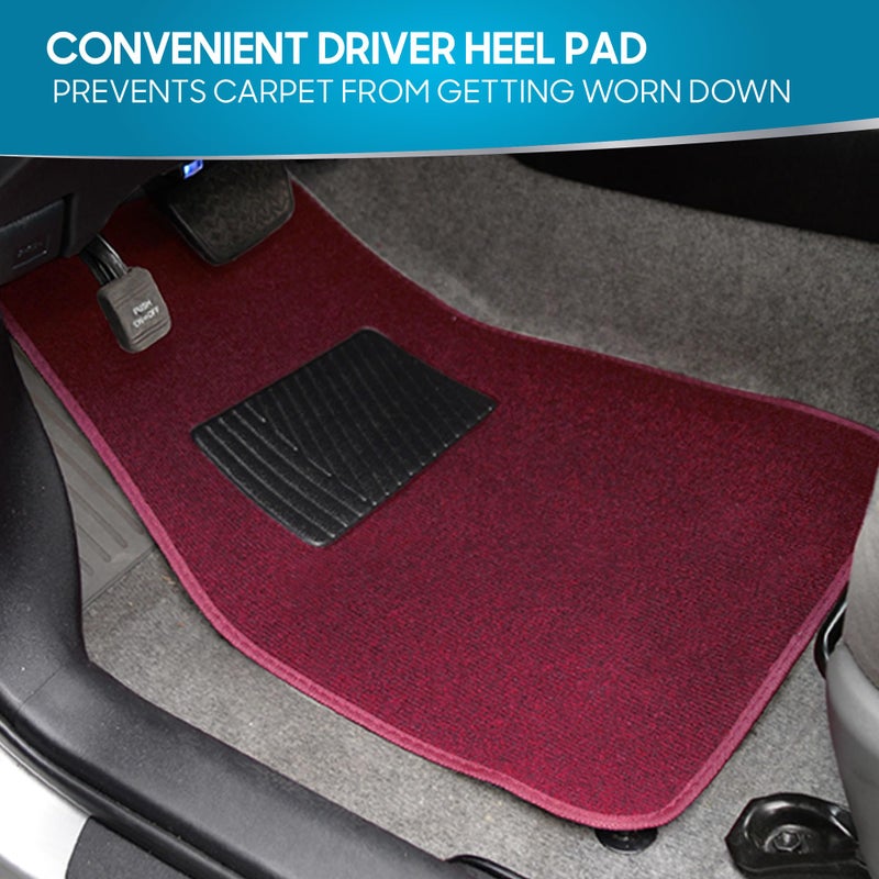 BDK MT-100-BD Burgundy Red Carpeted 4 Piece Car SUV Floor Mats With Vinyl Heel Pad Car Vehicle Universal Fit - Image 2